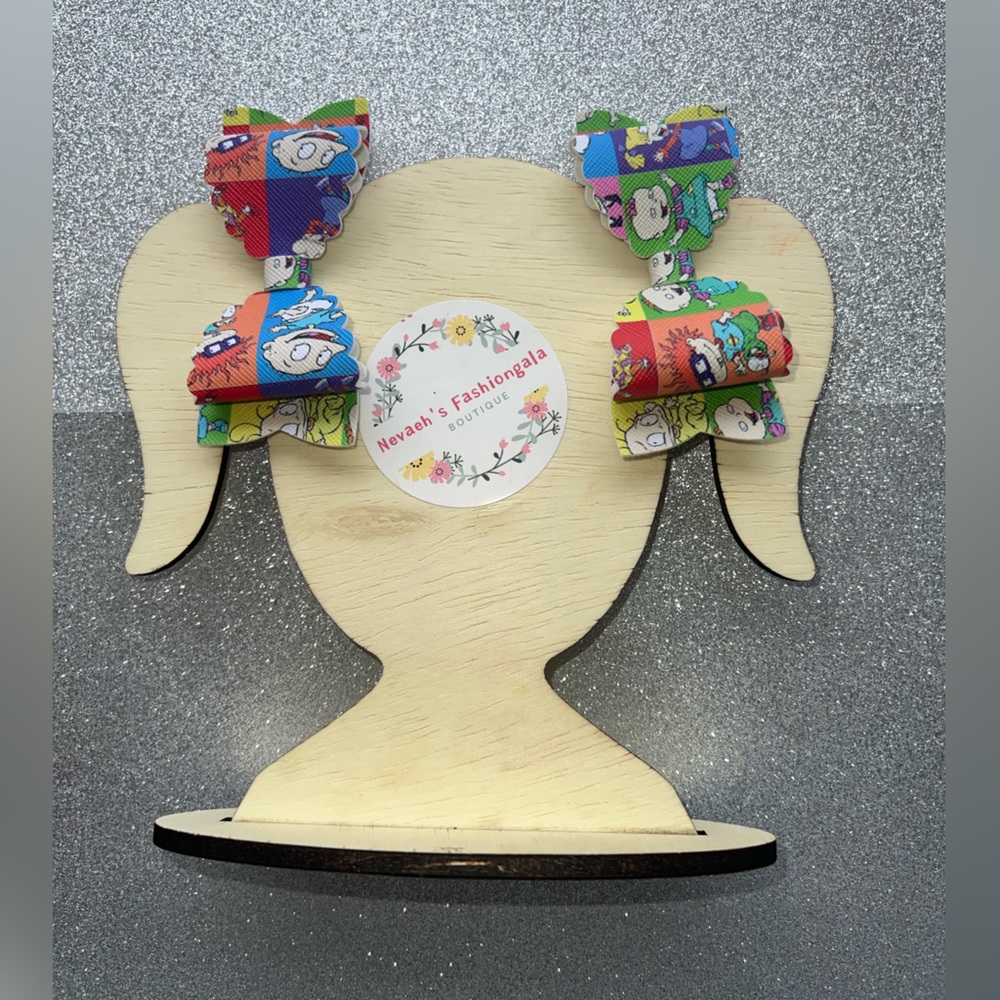 Rugrats faux leather hair bows with metal alligator clips